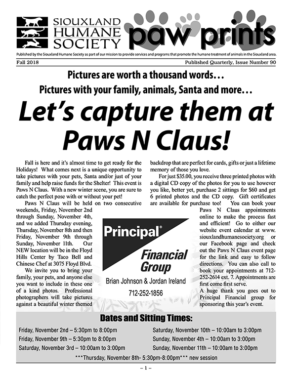 Pawprints Newsletter Fall 2018