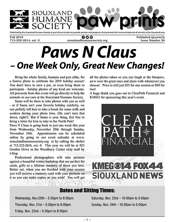 Pawprints Newsletter Fall 2019