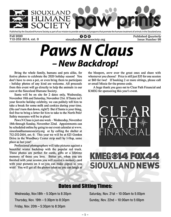 Pawprints Newsletter Fall 2020