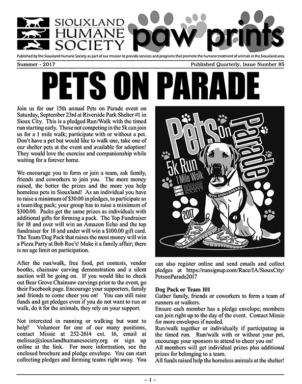 Pawprints Newsletter Summer 2017