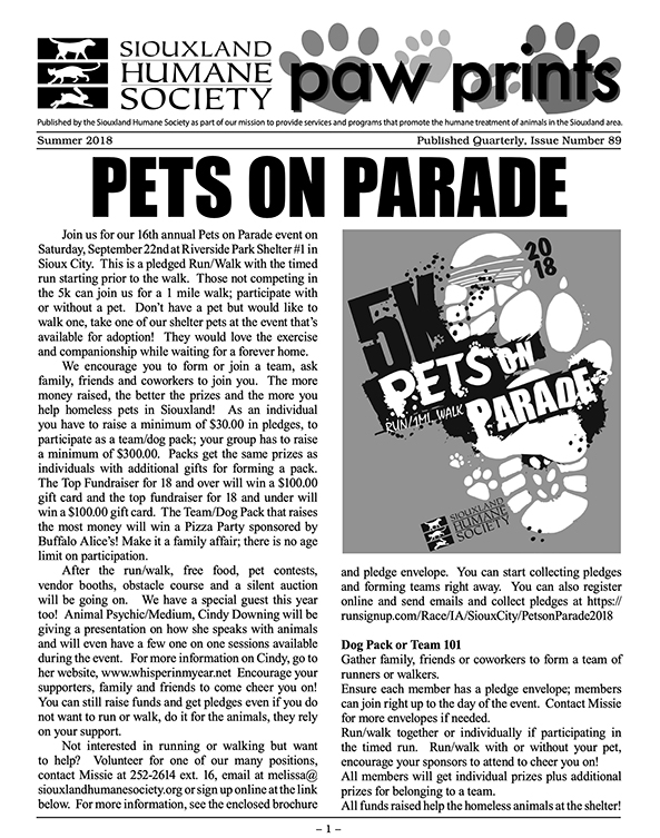 Pawprints Newsletter Summer 2018