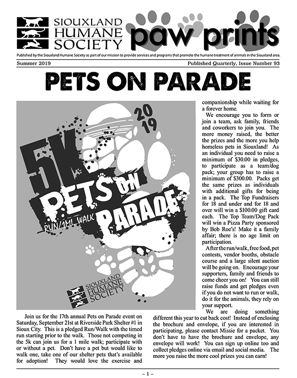 Pawprints Newsletter Summer 2019