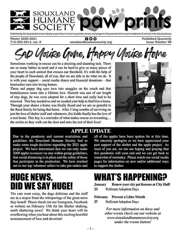 Pawprints Newsletter Winter 2020-2021