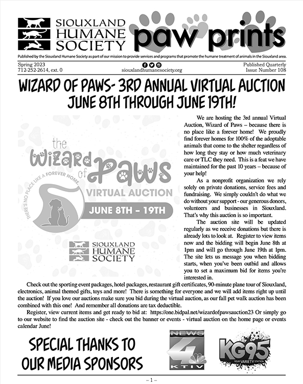 Pawprints Newsletter Spring 2023